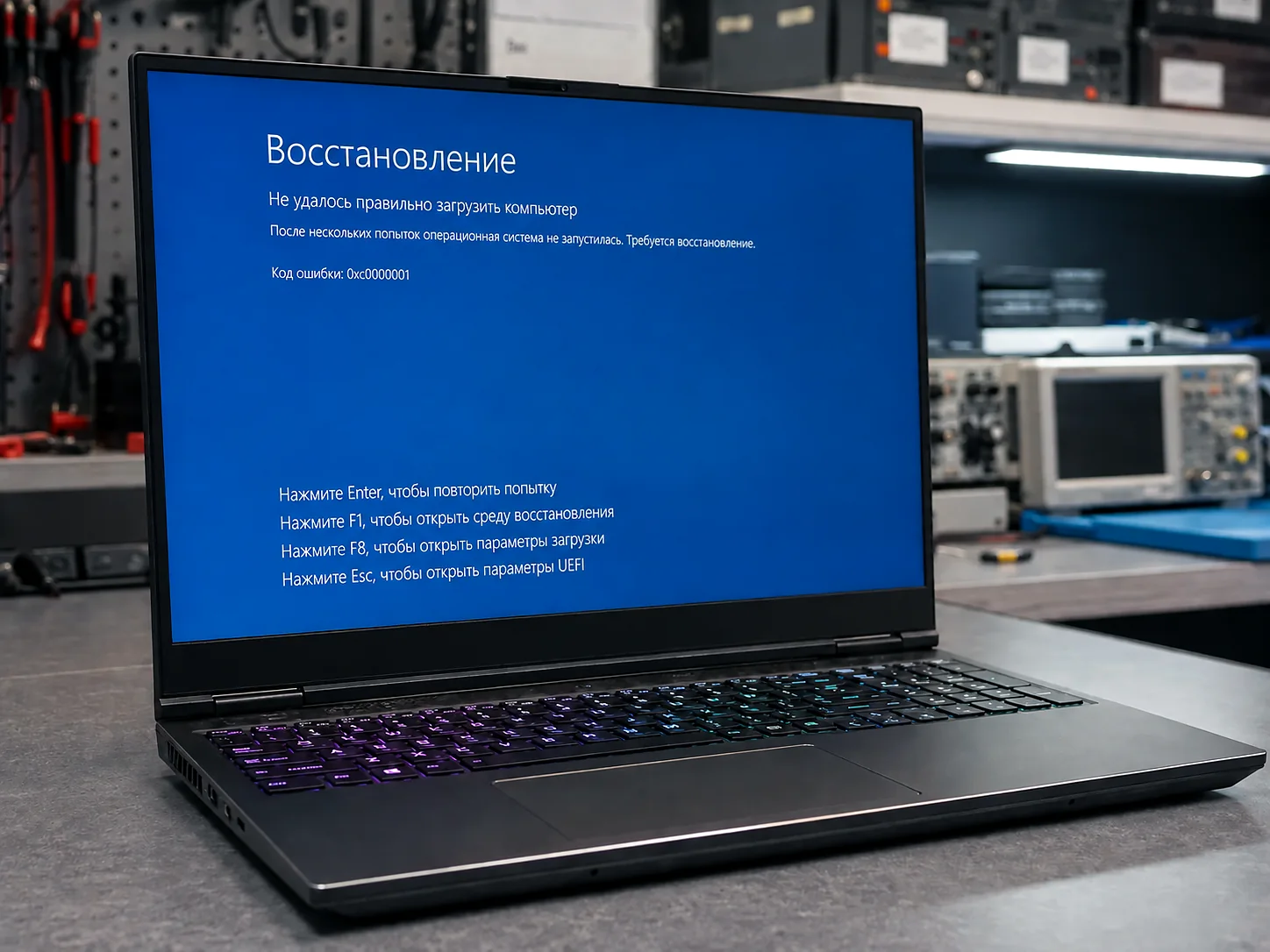 Игровой ноутбук с ошибкой восстановления, Windows не запускается